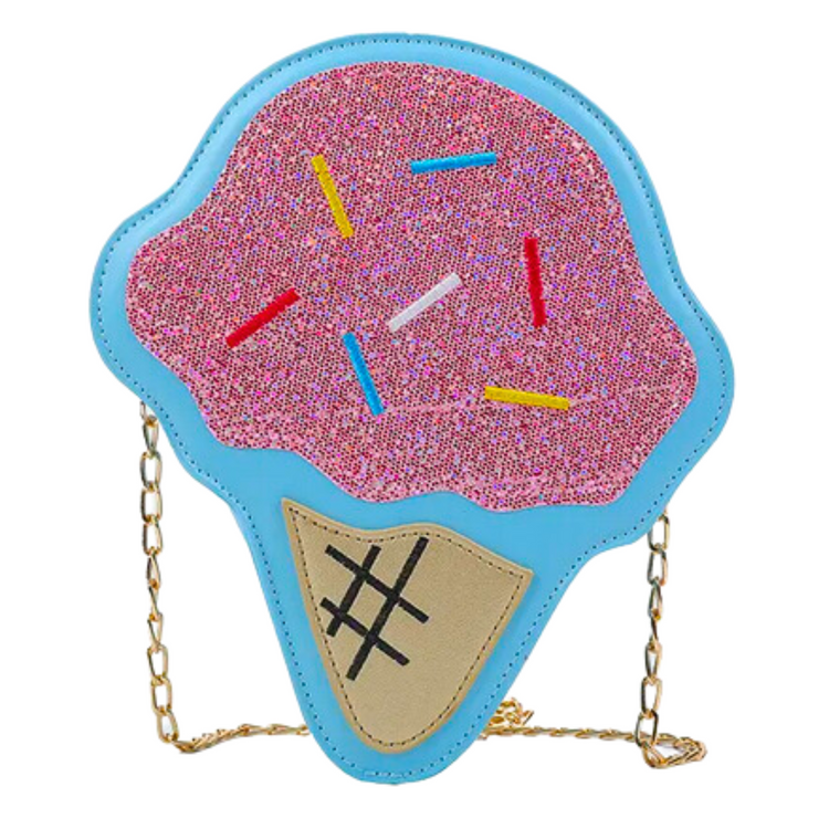 The perfect way to add a sprinkle of fun to your look: this adorably yummy Glitter Cone Crossbody! With eye-catching sprinkles and a trendy treat shape, it's sure to leave your style melting with deliciousness. Scoop yours up already!