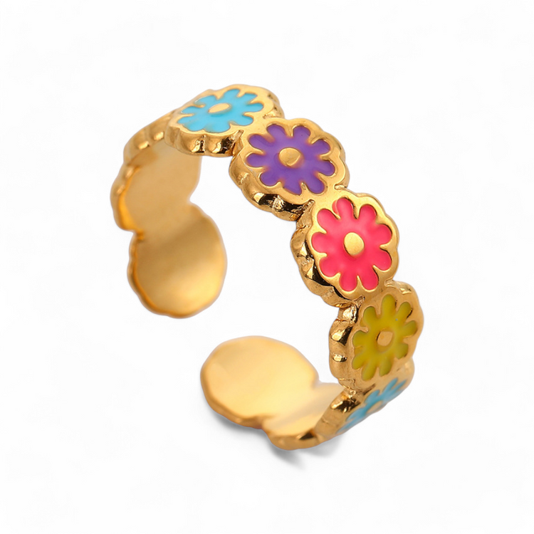 Gold Rainbow Floral Ring