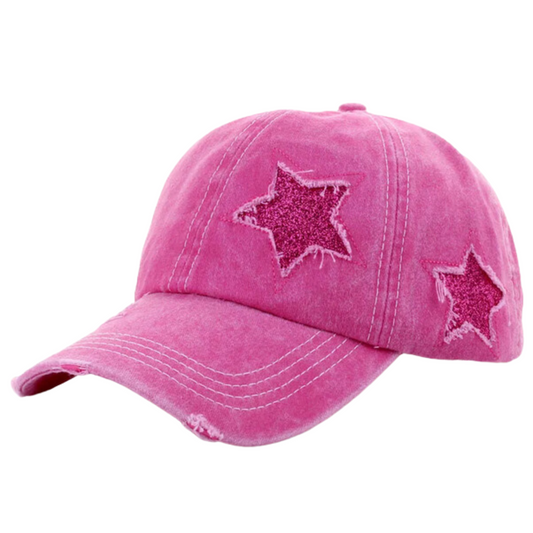 Introducing the Shining Star Ballcap! This trendy cap features glittery stars, an adjustable strap, and a ponytail-friendly opening - so you can look stellar while keeping your hair in place. Stand out from the crowd and let your light shine bright!