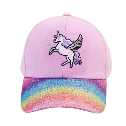 Put your style to the test with this one-of-a-kind Flying Unicorn Ballcap! Full of glitz and glam, this purple hat features a whimsical sparkle and rainbow glitter detail that's sure to turn heads in a crowd. That's "unicorn" level of trend-setting!