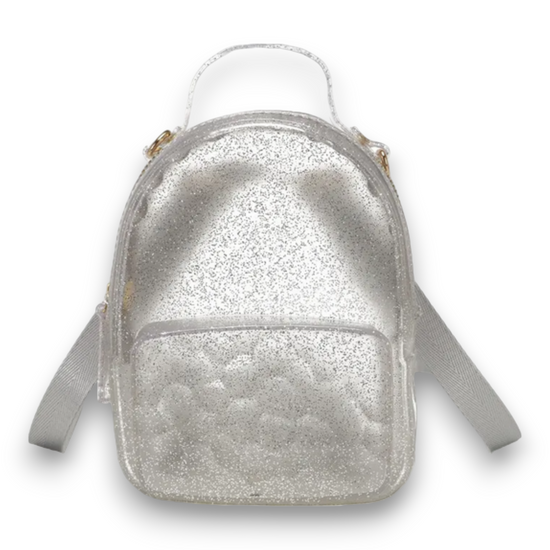 Your goods deserve space with a side of sass. Our Jelly Mini Backpack is here to store, glimmer and add some nostalgic fun to your everyday style. Toss all your goodies inside and sparkle a little brighter with this glittery addition. Shall we?